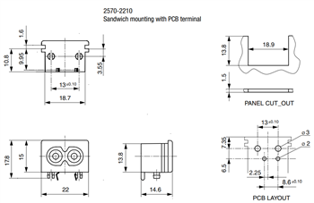 Mechanical Drawing - Schurter 2570 IEC Appliance Terminals